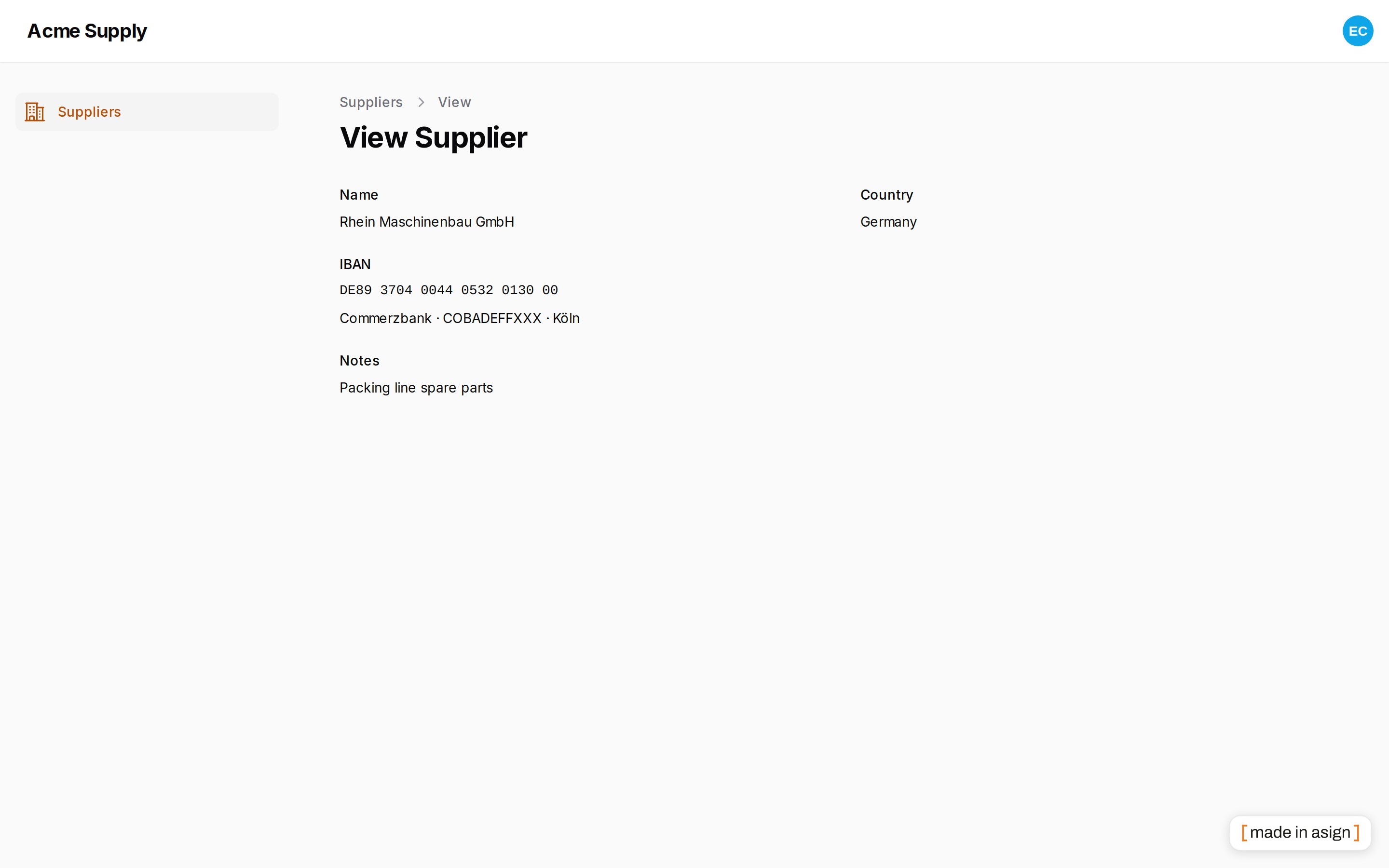 IbanEntry on a view page