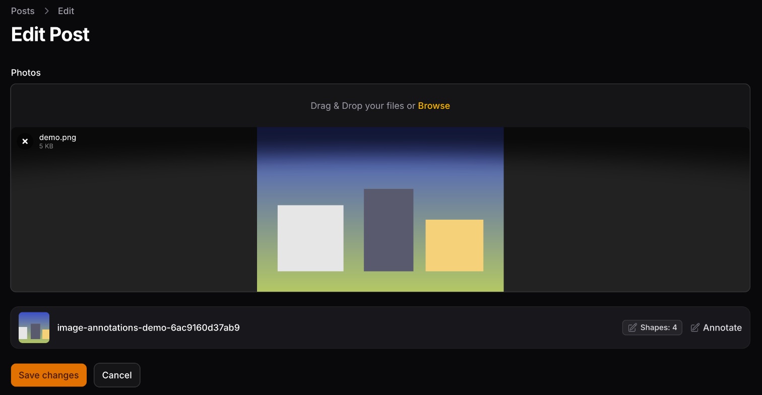 An annotate button next to every stored image of an upload