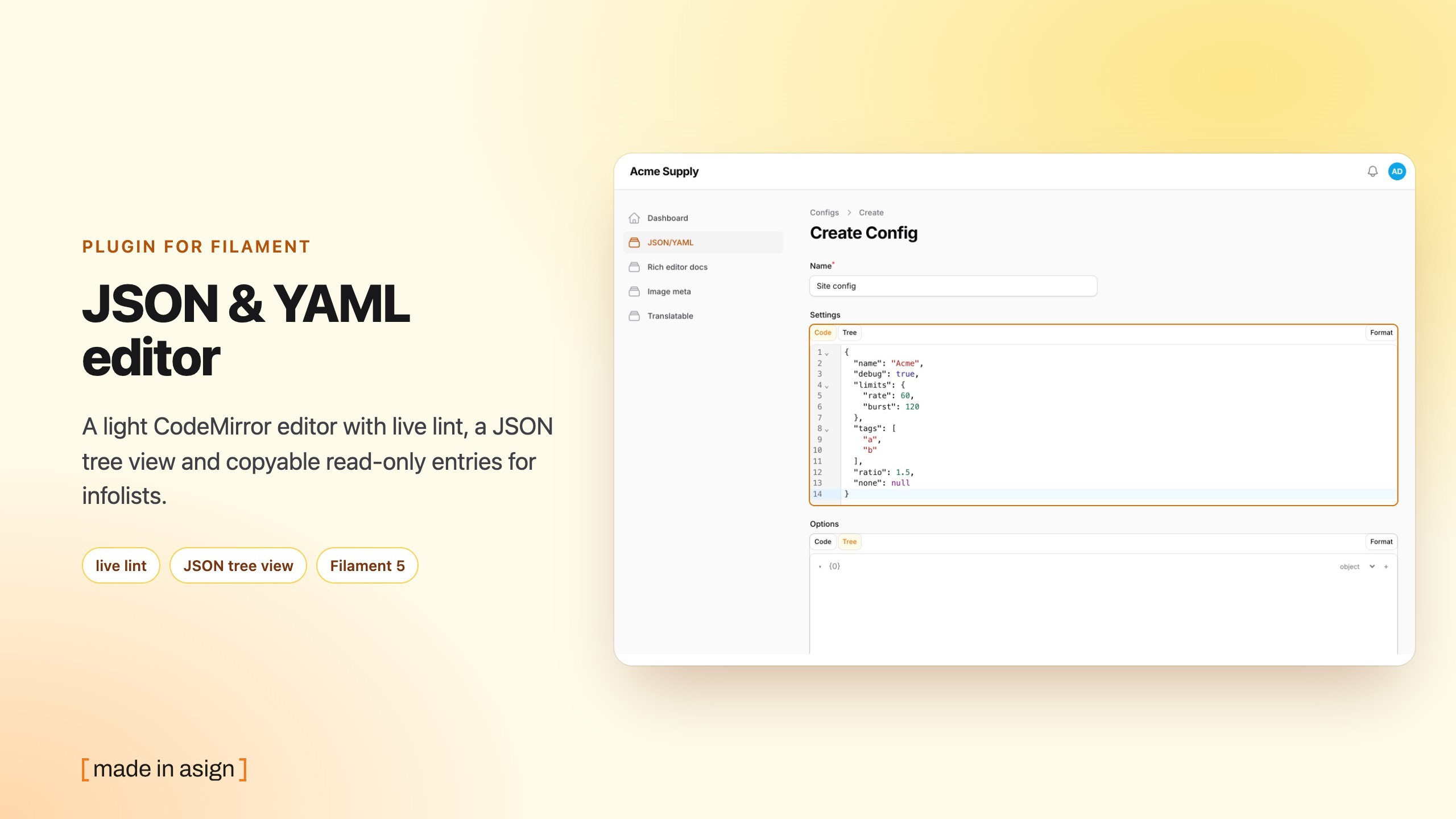 Filament JSON & YAML Editor