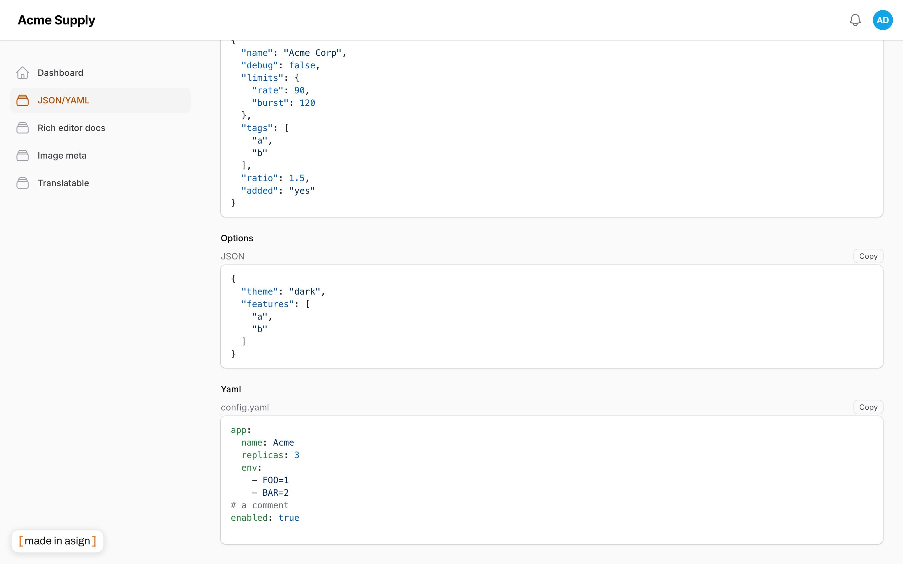 Read-only entries with collapse and copy