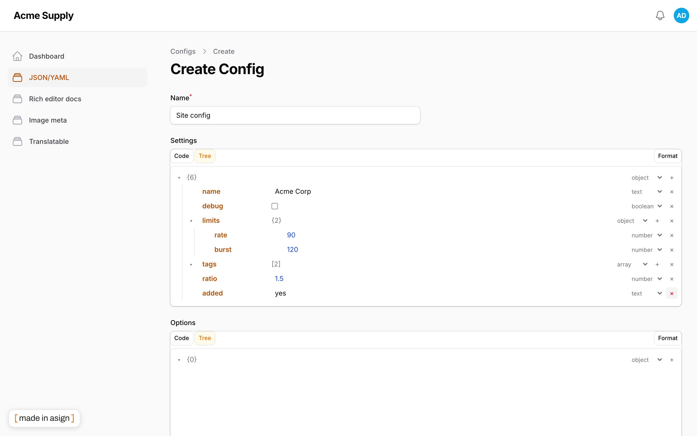 JSON tree view with edit, add and remove