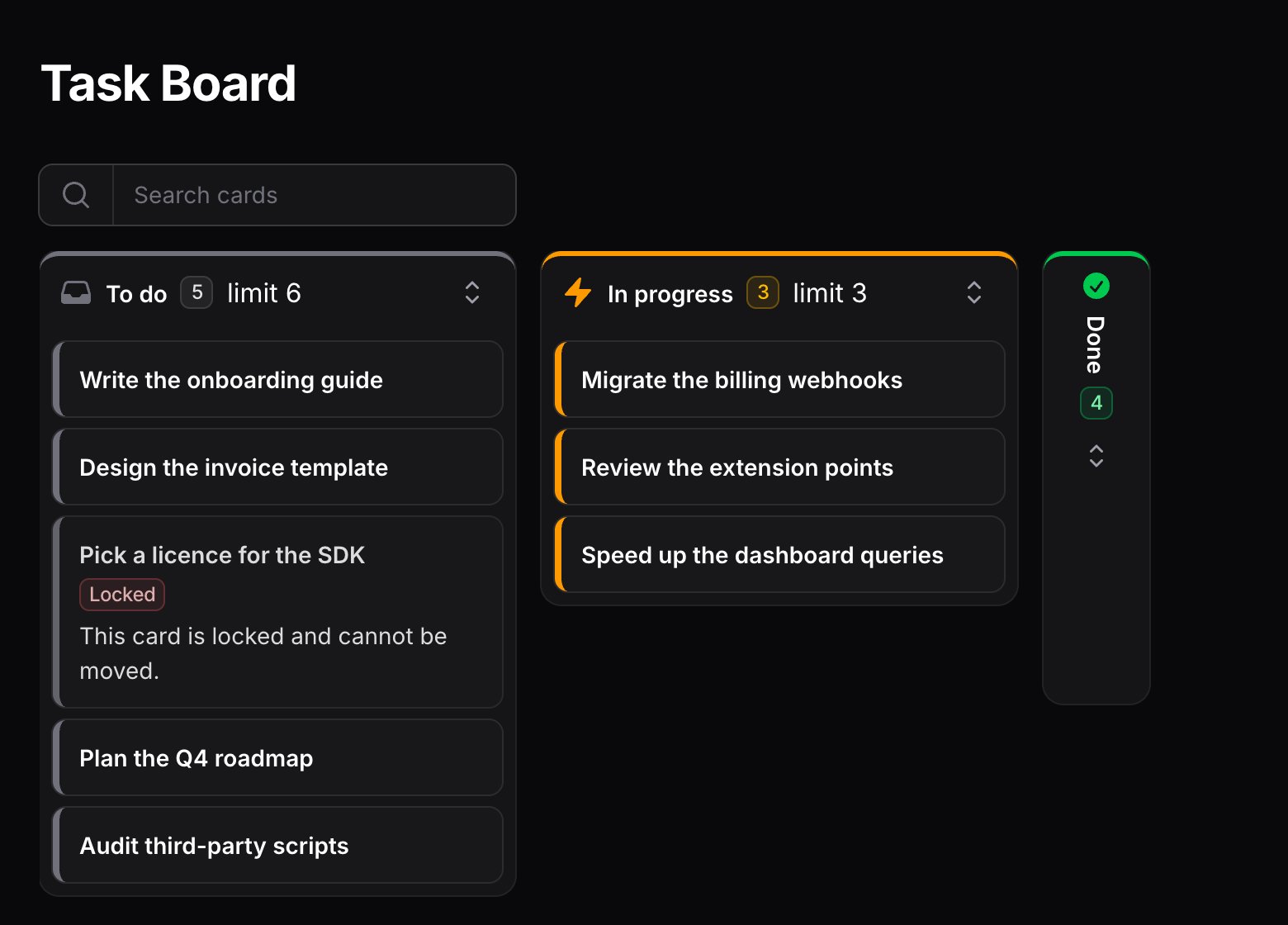 The same board in dark mode