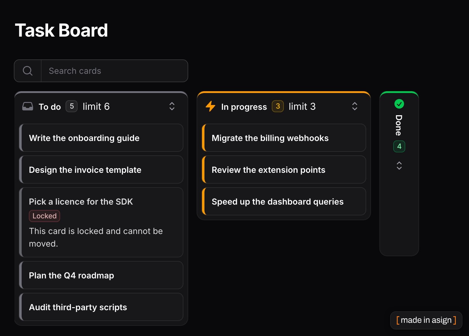 The same board in dark mode