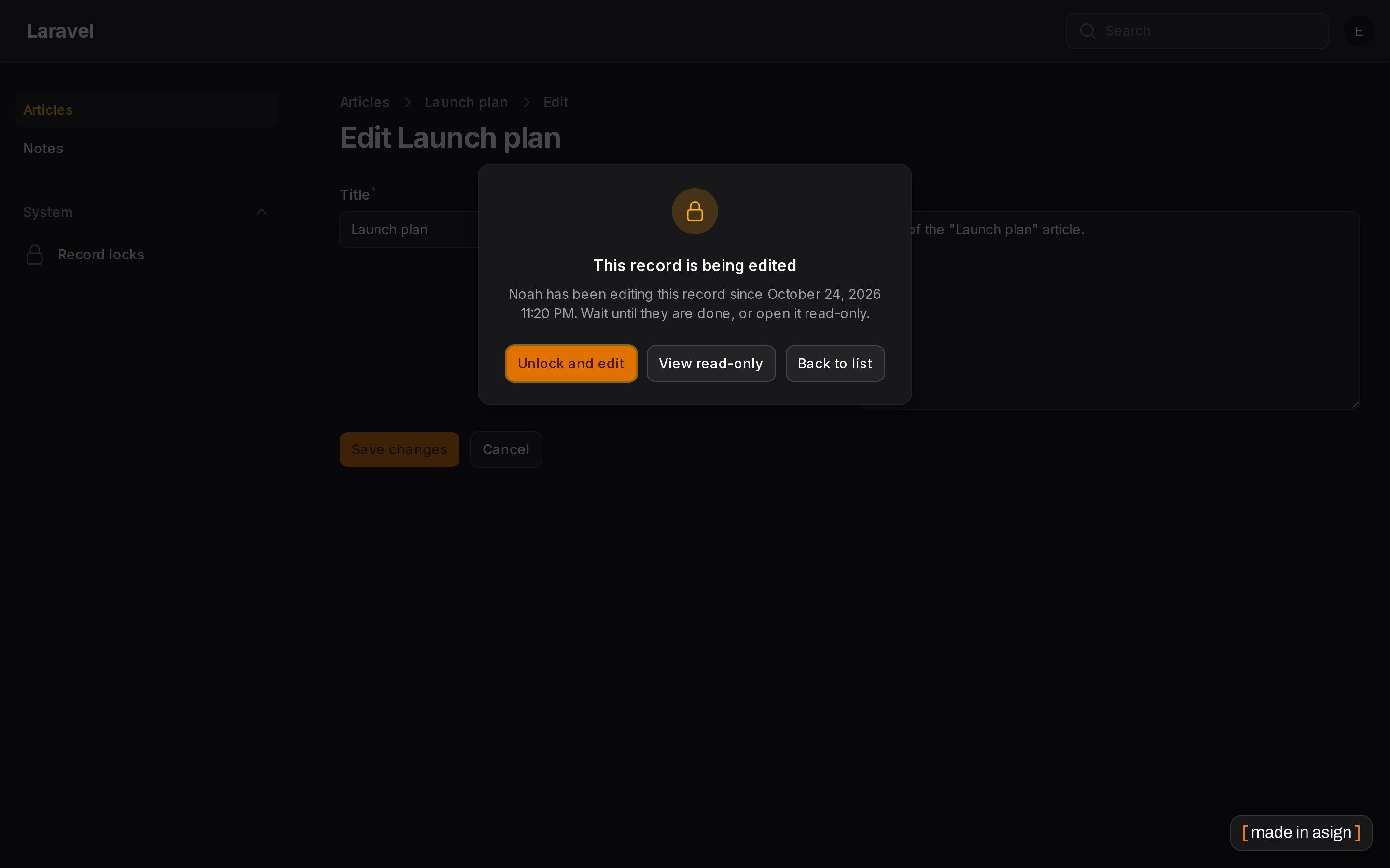 The blocking notice in dark mode