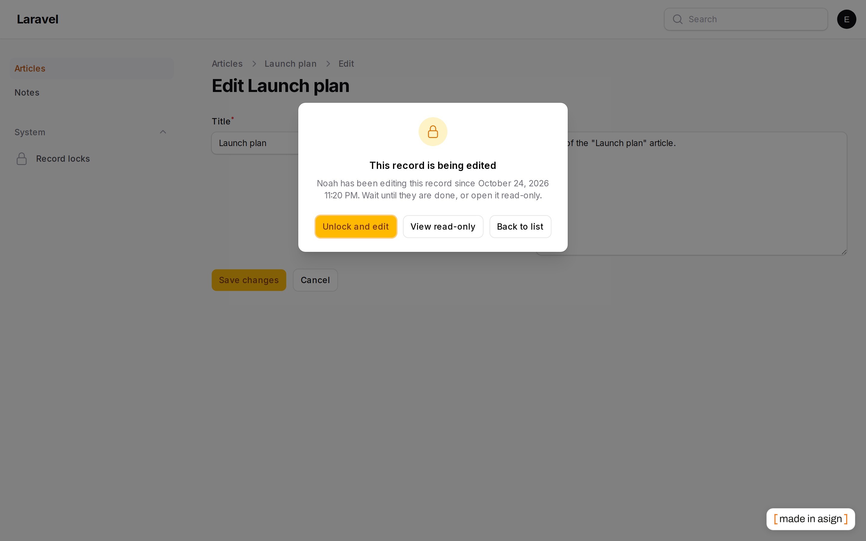 The blocking notice