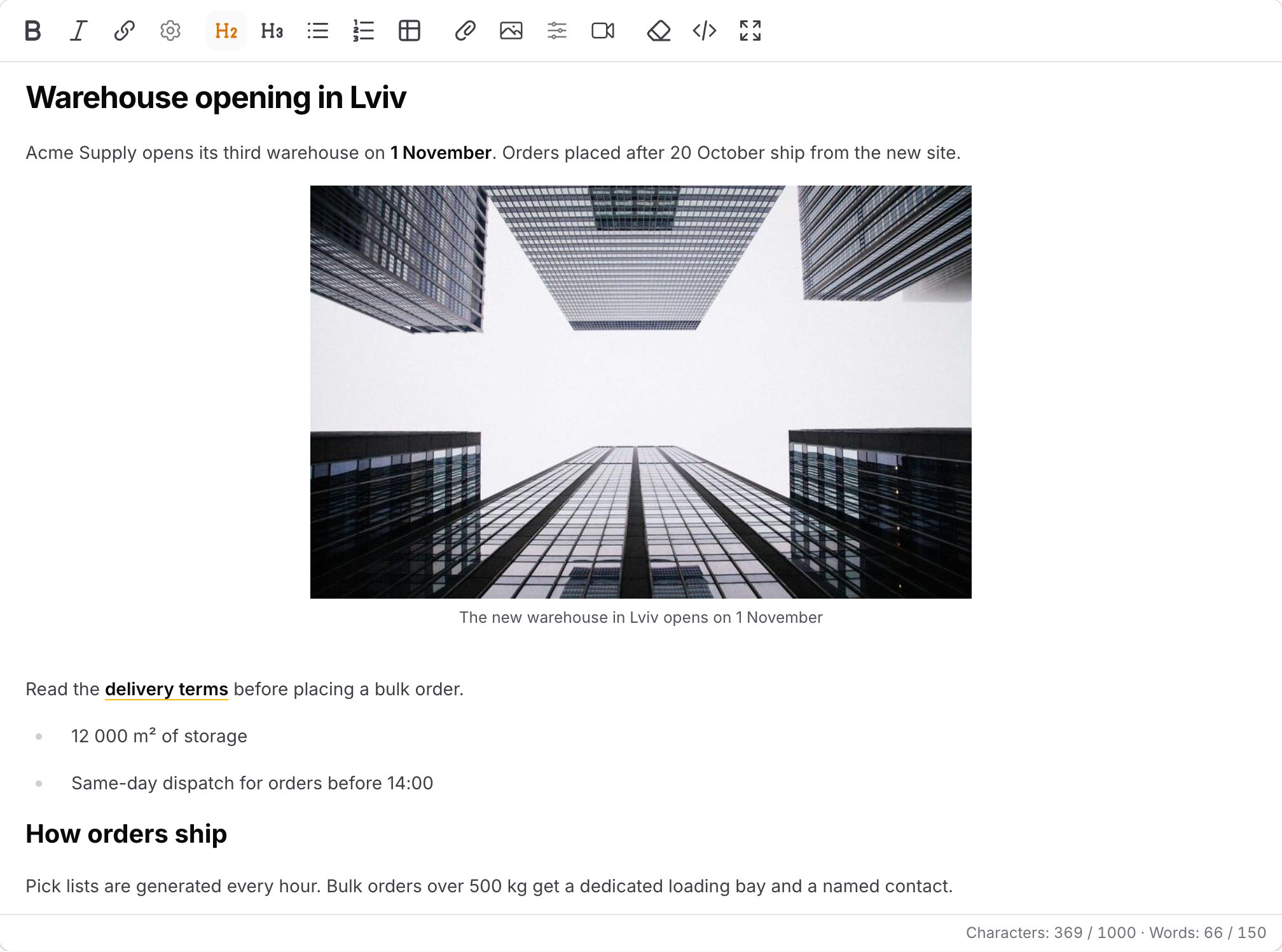 An image with a centered caption in the editor