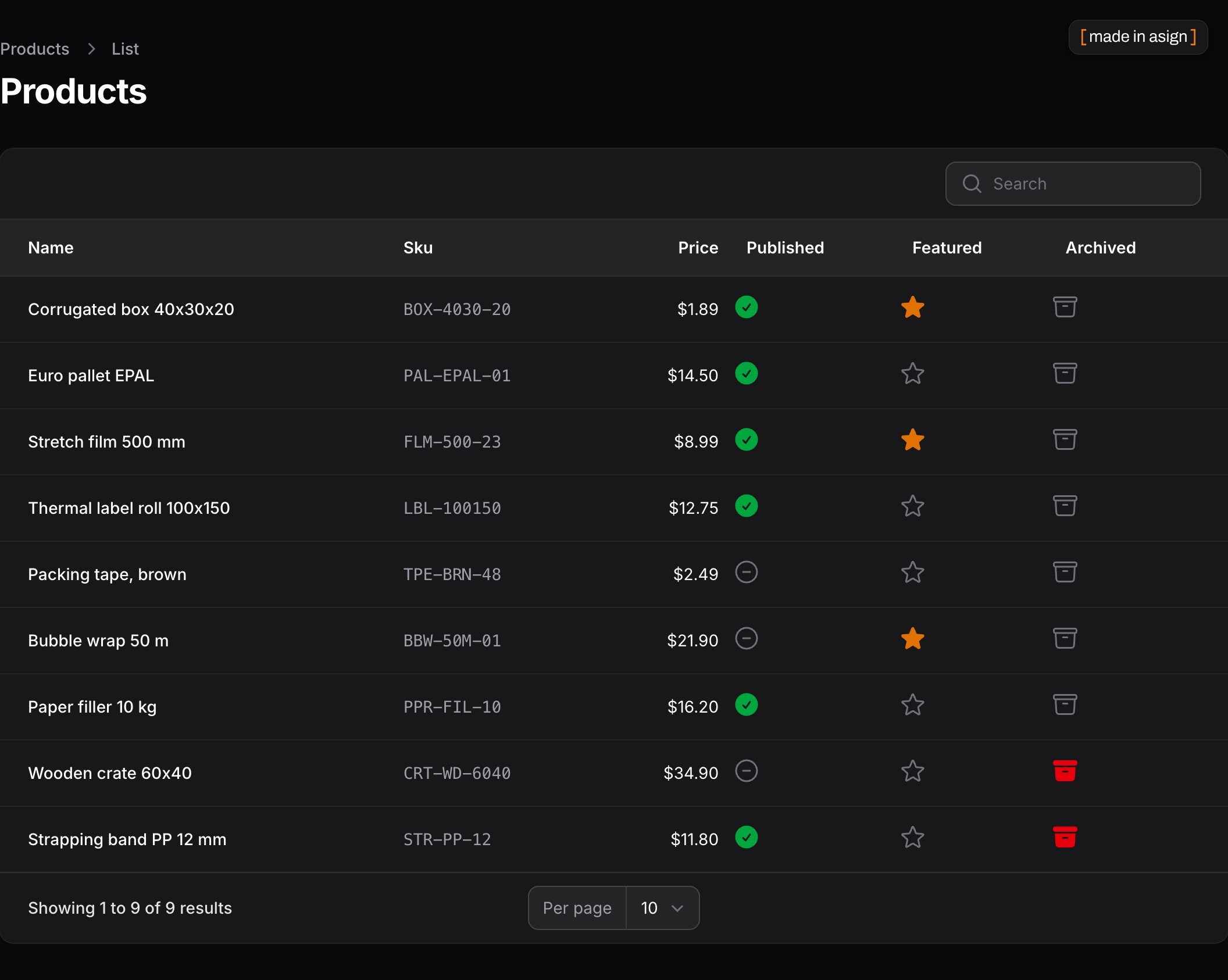 List, dark mode
