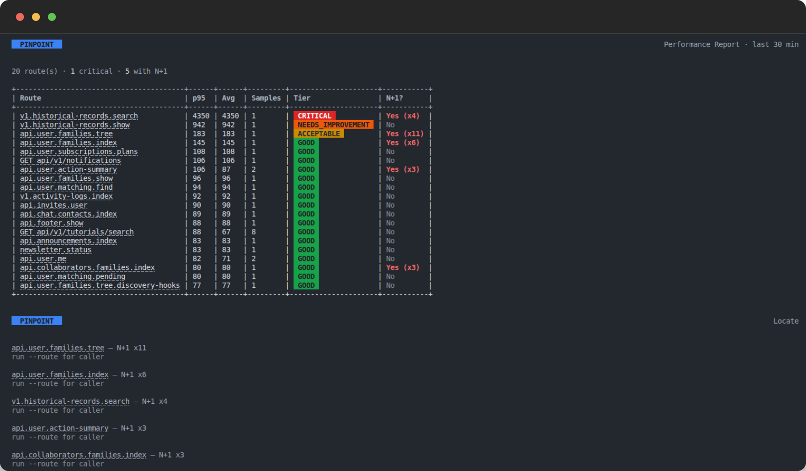 Pinpoint CLI performance report