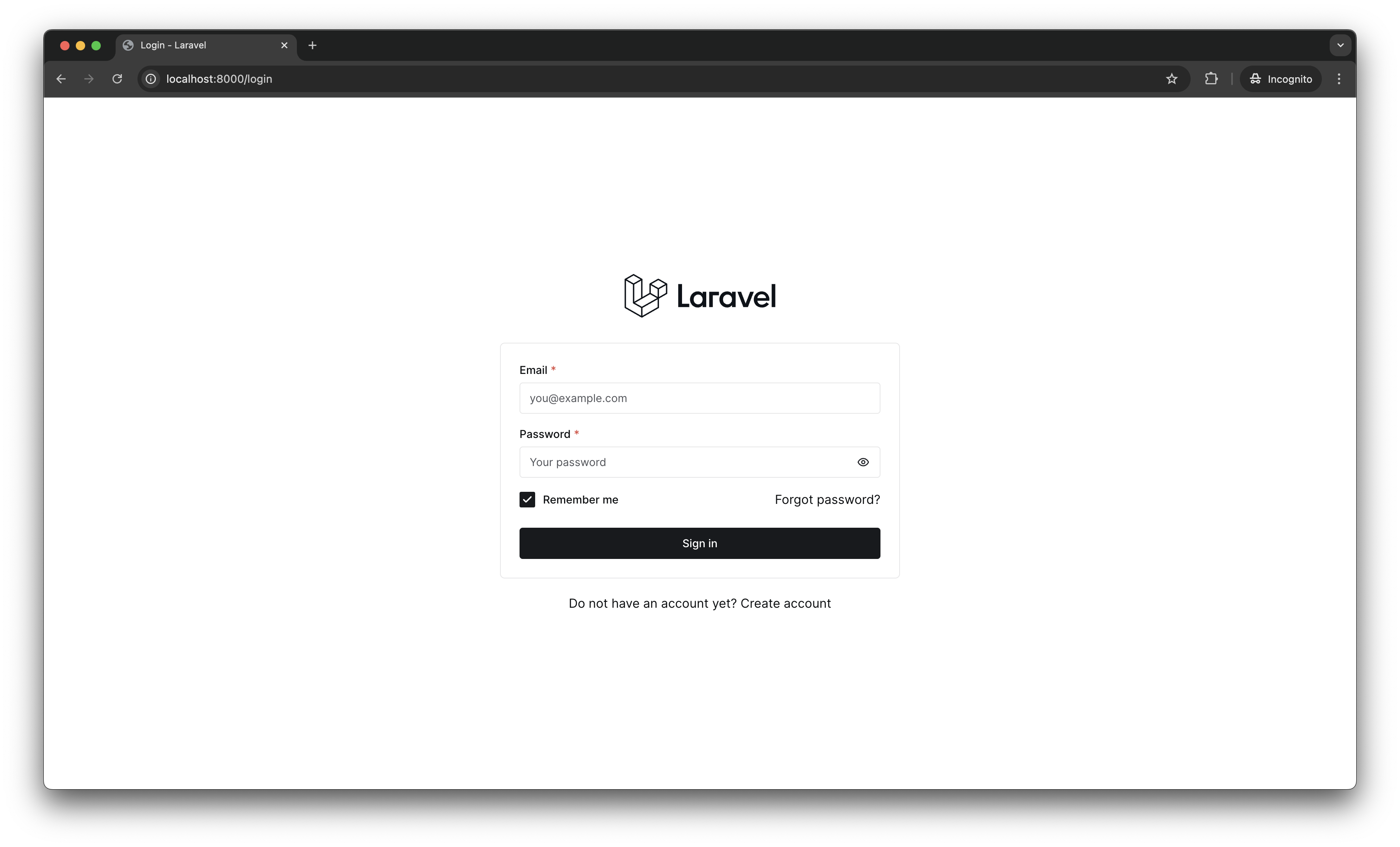 Login page