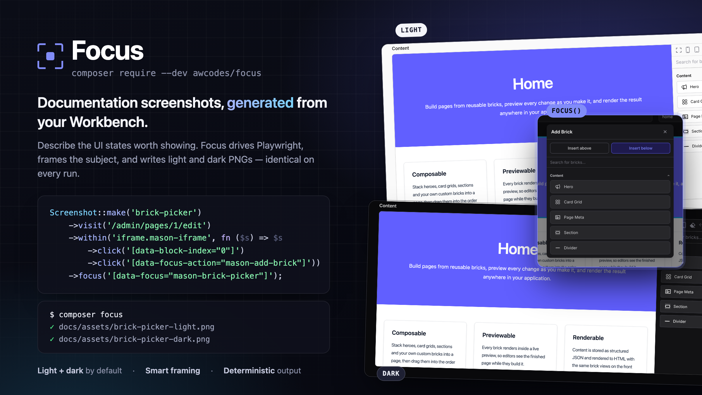 Focus: documentation screenshots generated from your Workbench