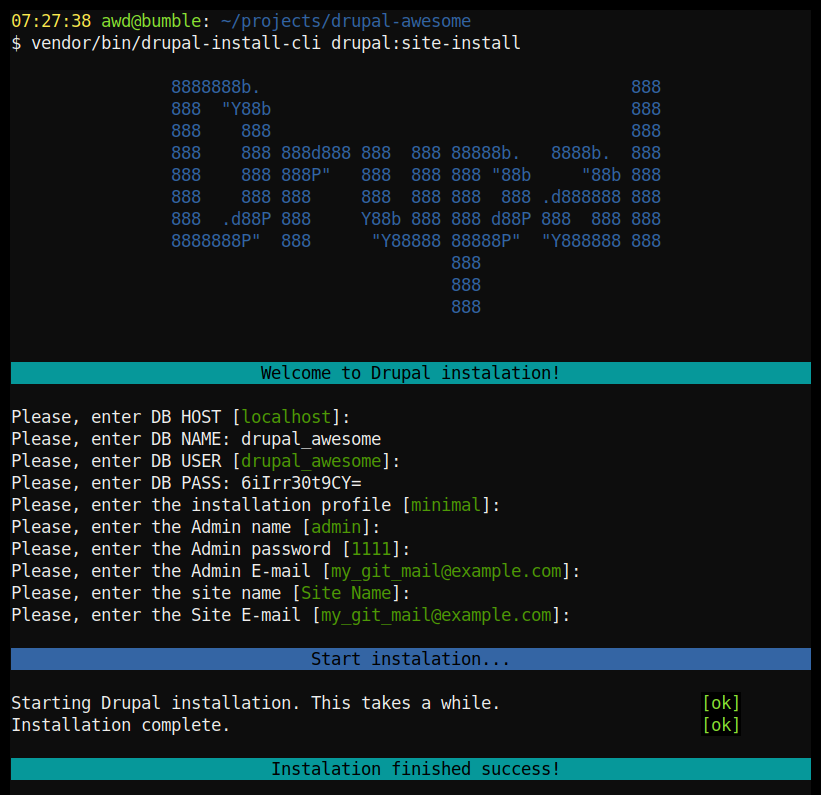 Drupal Install CLI Screenshot