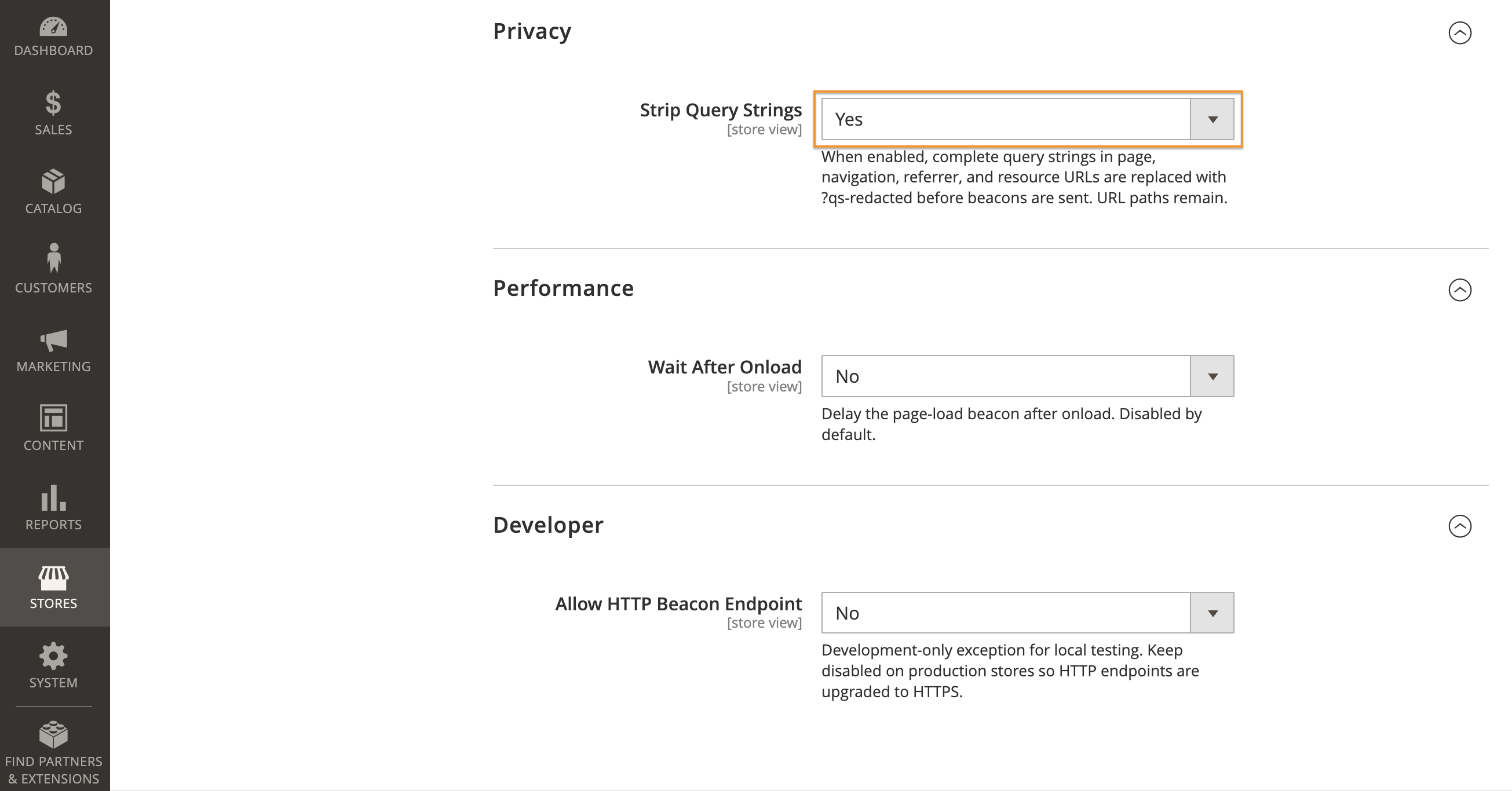 Privacy settings with Strip Query Strings enabled