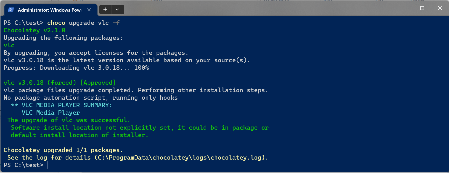 Screenshot of Choco Package Info Summary (Pre-Install Hook)
