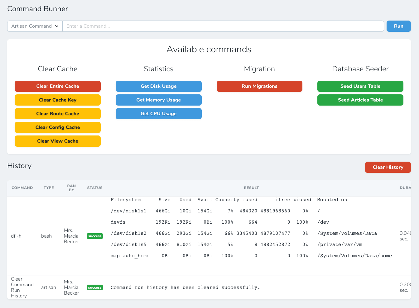 screenshot of the command runner tool