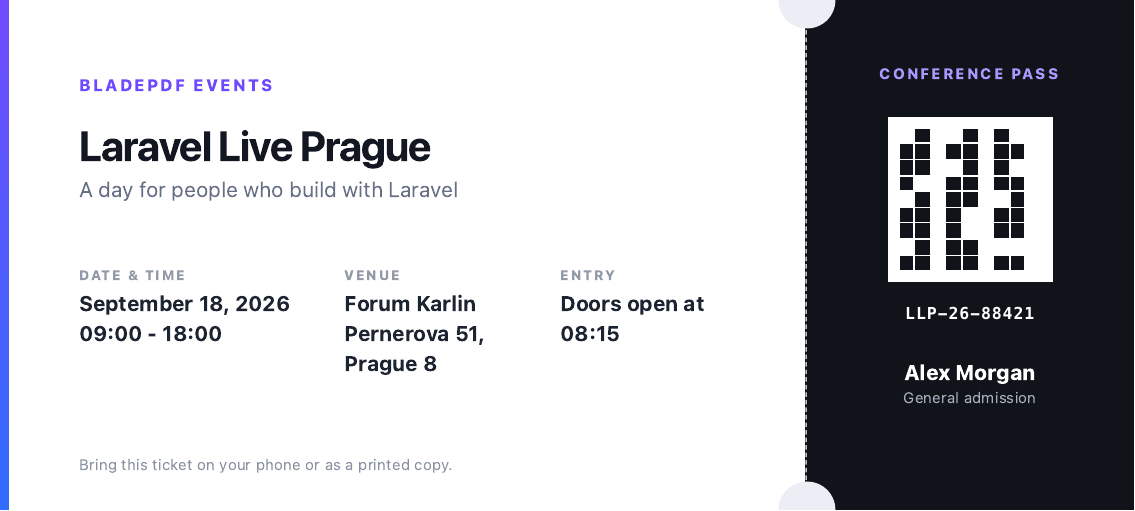 Rendered event ticket example