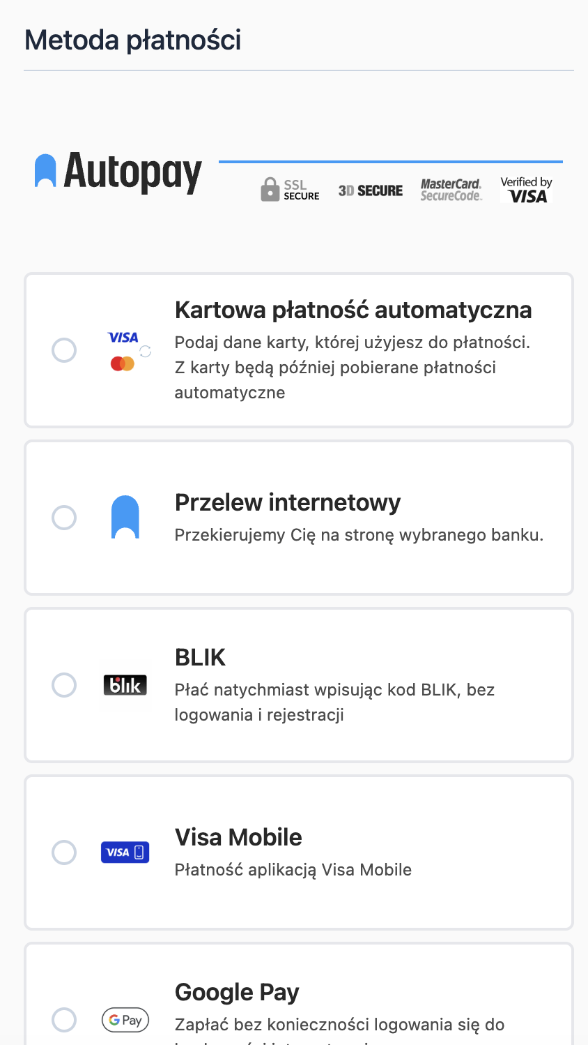 Autopay payment list template