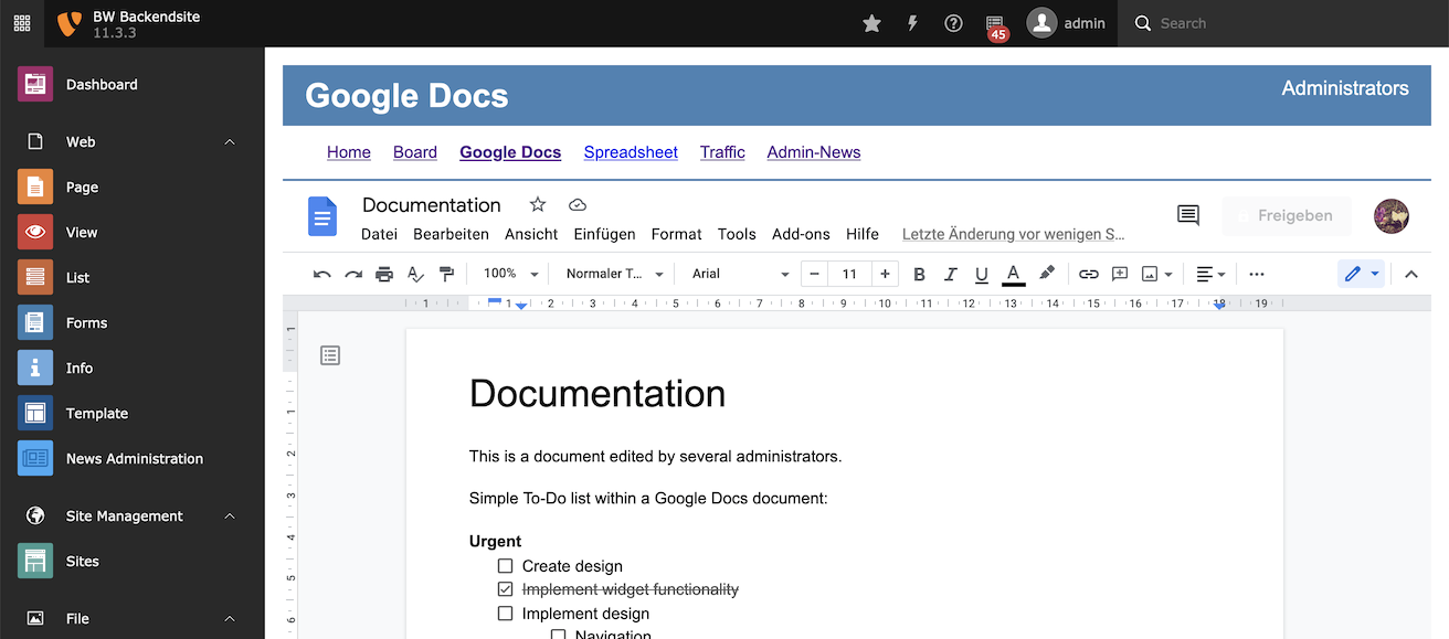 Example of a Google Docs document