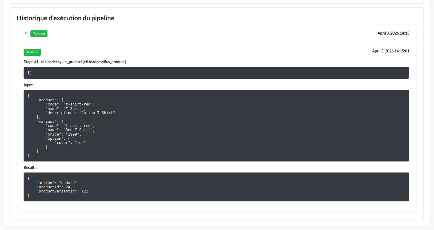 Pipeline run history