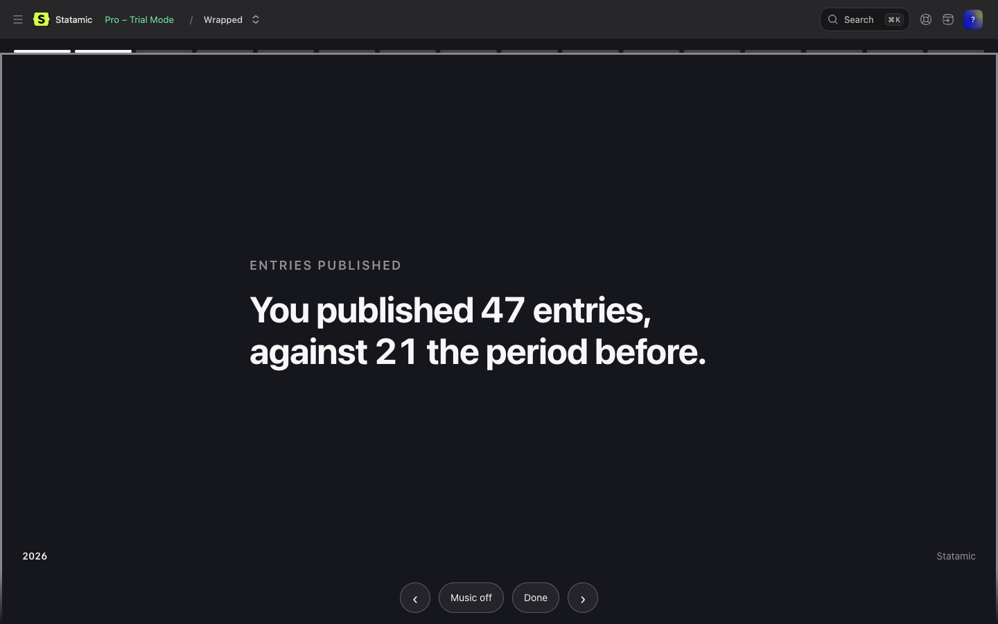 The story: one fact per screen, in the control panel