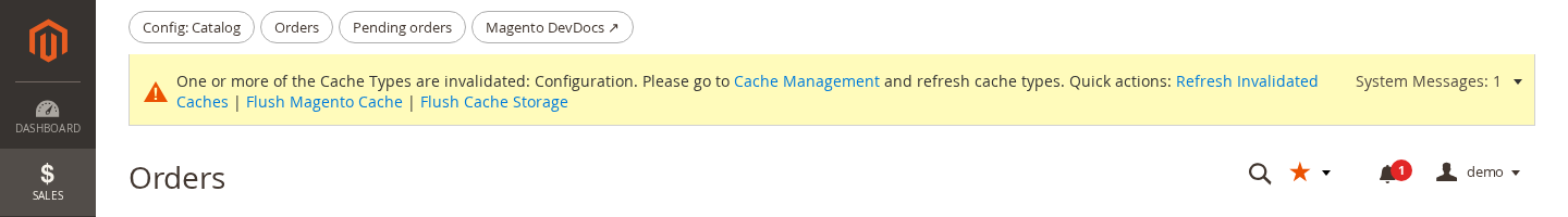 Quick links above a system message