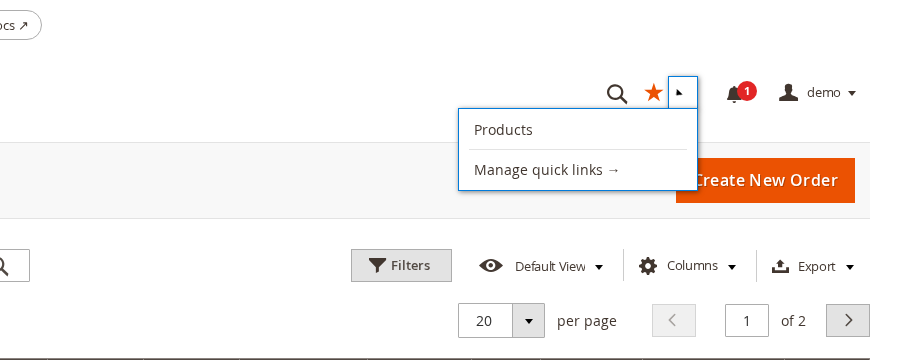The star dropdown with unpinned links and the manage entry