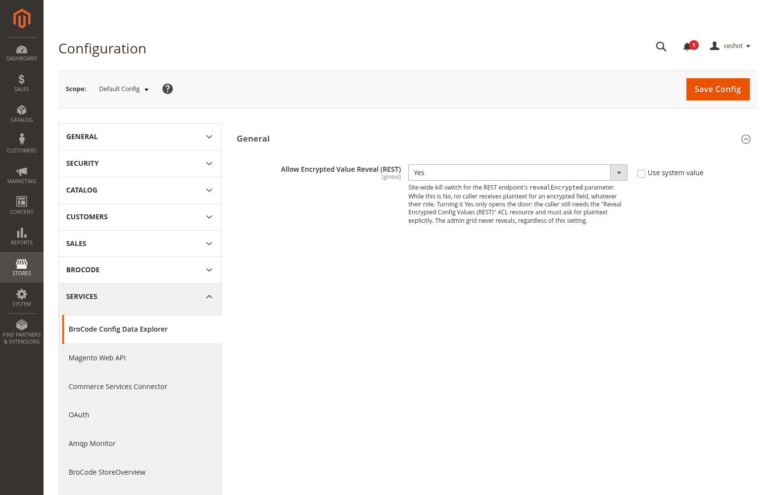 The module's setting under the Services tab