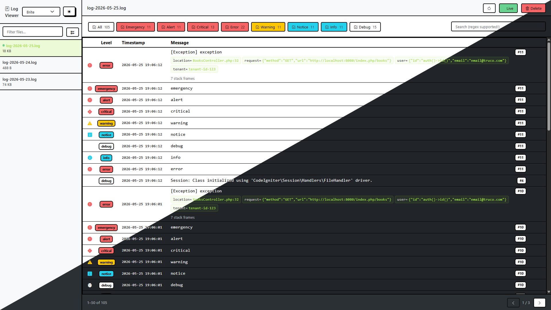 Log Viewer — brite theme