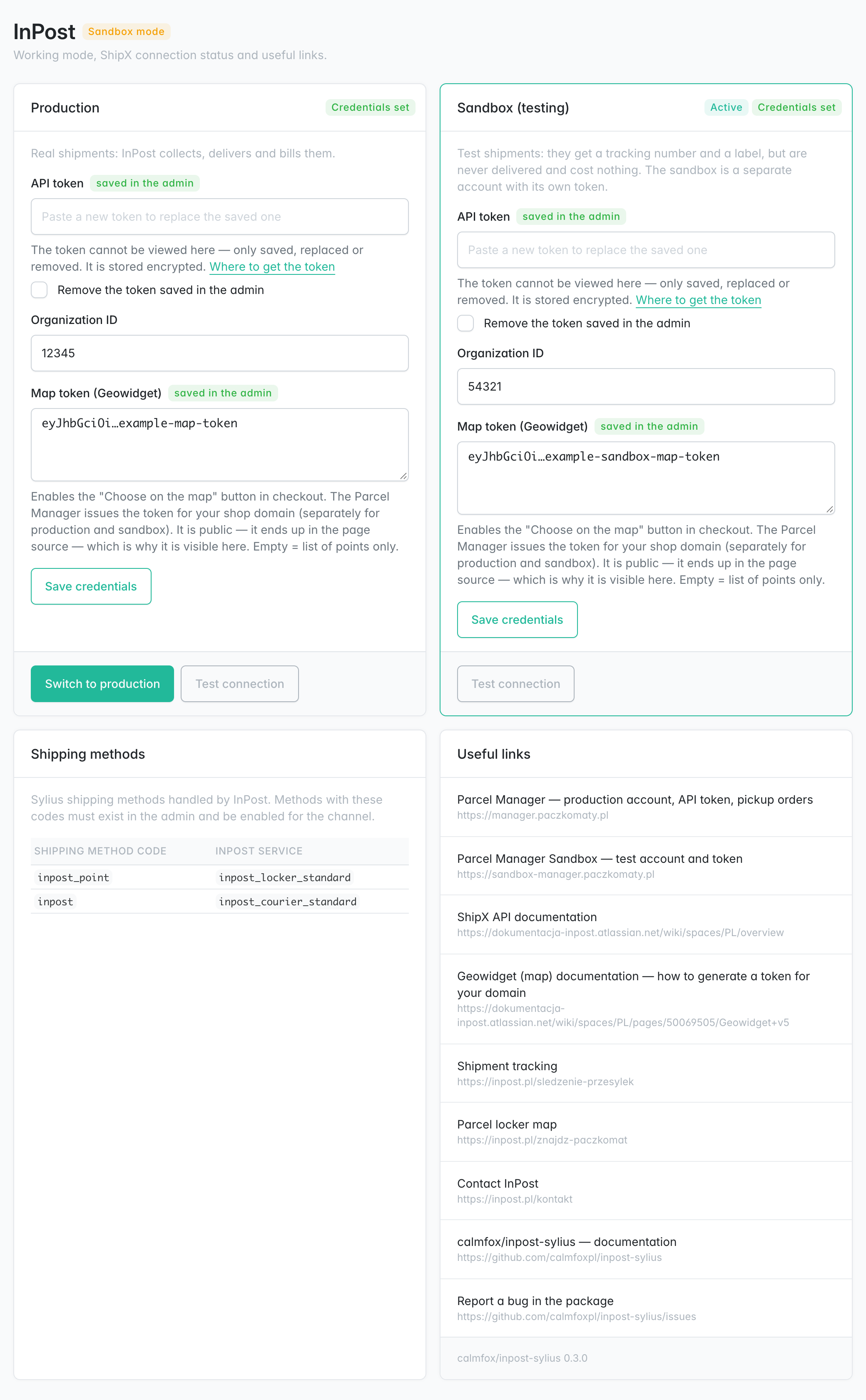 InPost settings screen