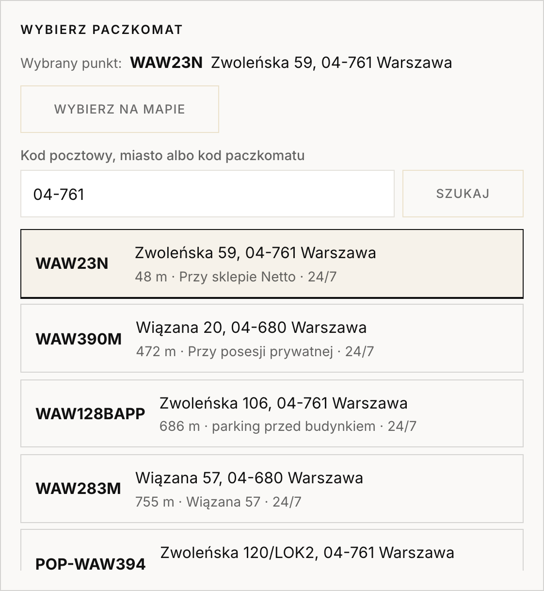 Parcel locker picker in checkout