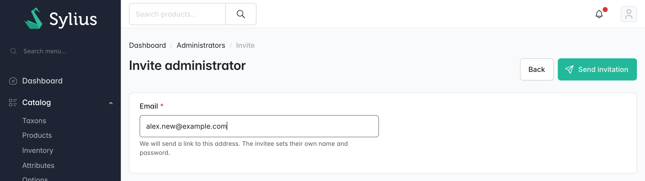 Invite administrator form