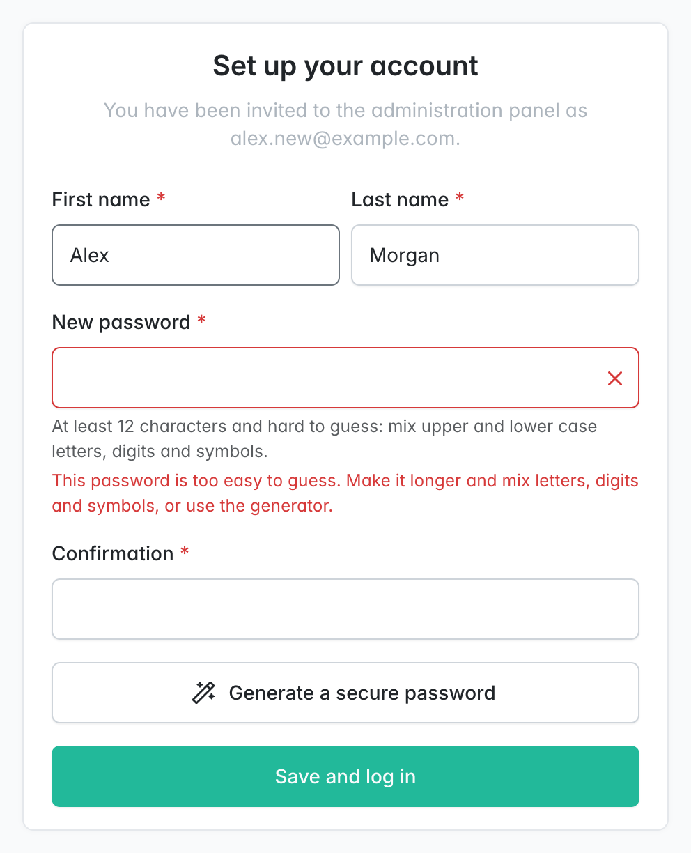 A weak password is rejected