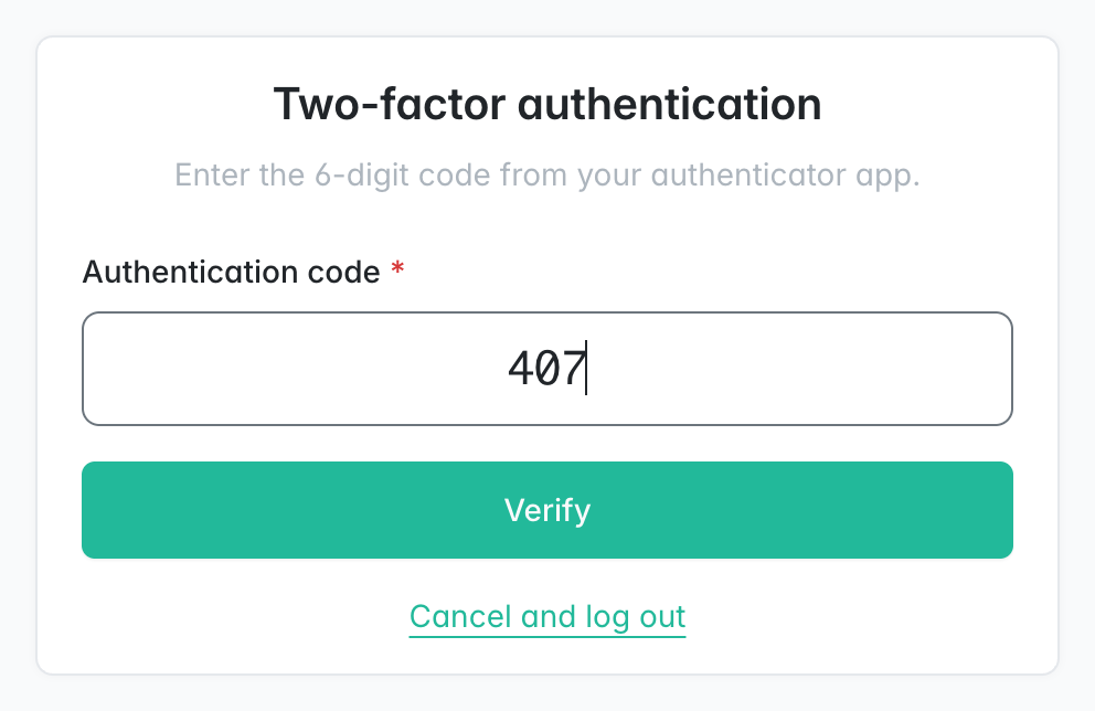 Second factor with an authenticator app code