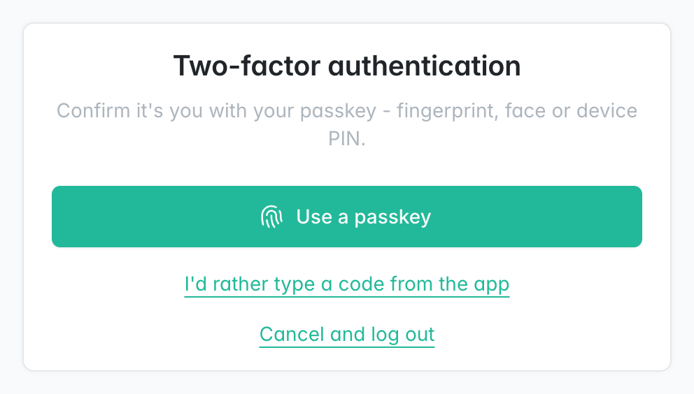 Second factor with a passkey