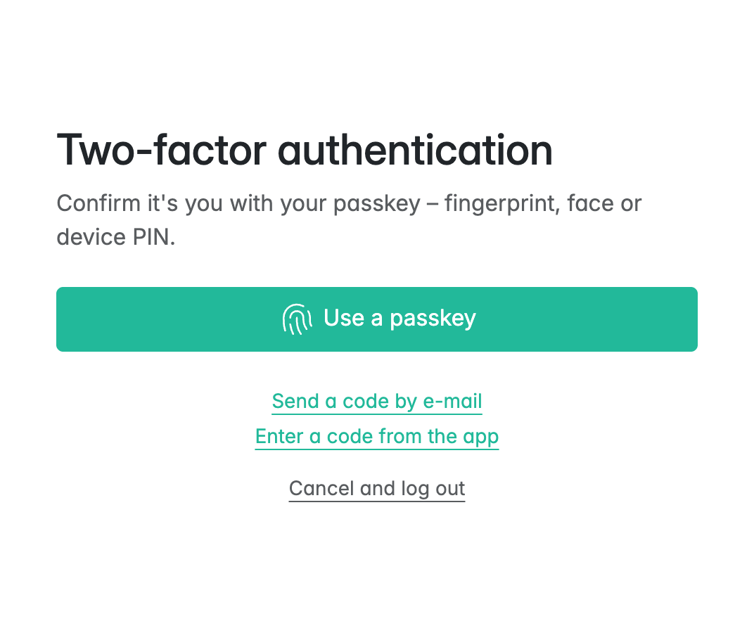 Second factor with a passkey and alternatives