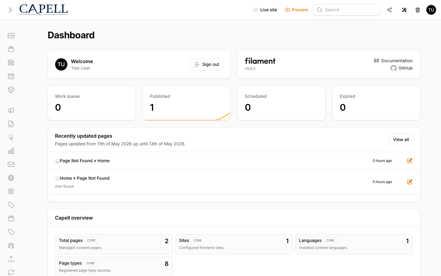 Capell Admin dashboard screenshot