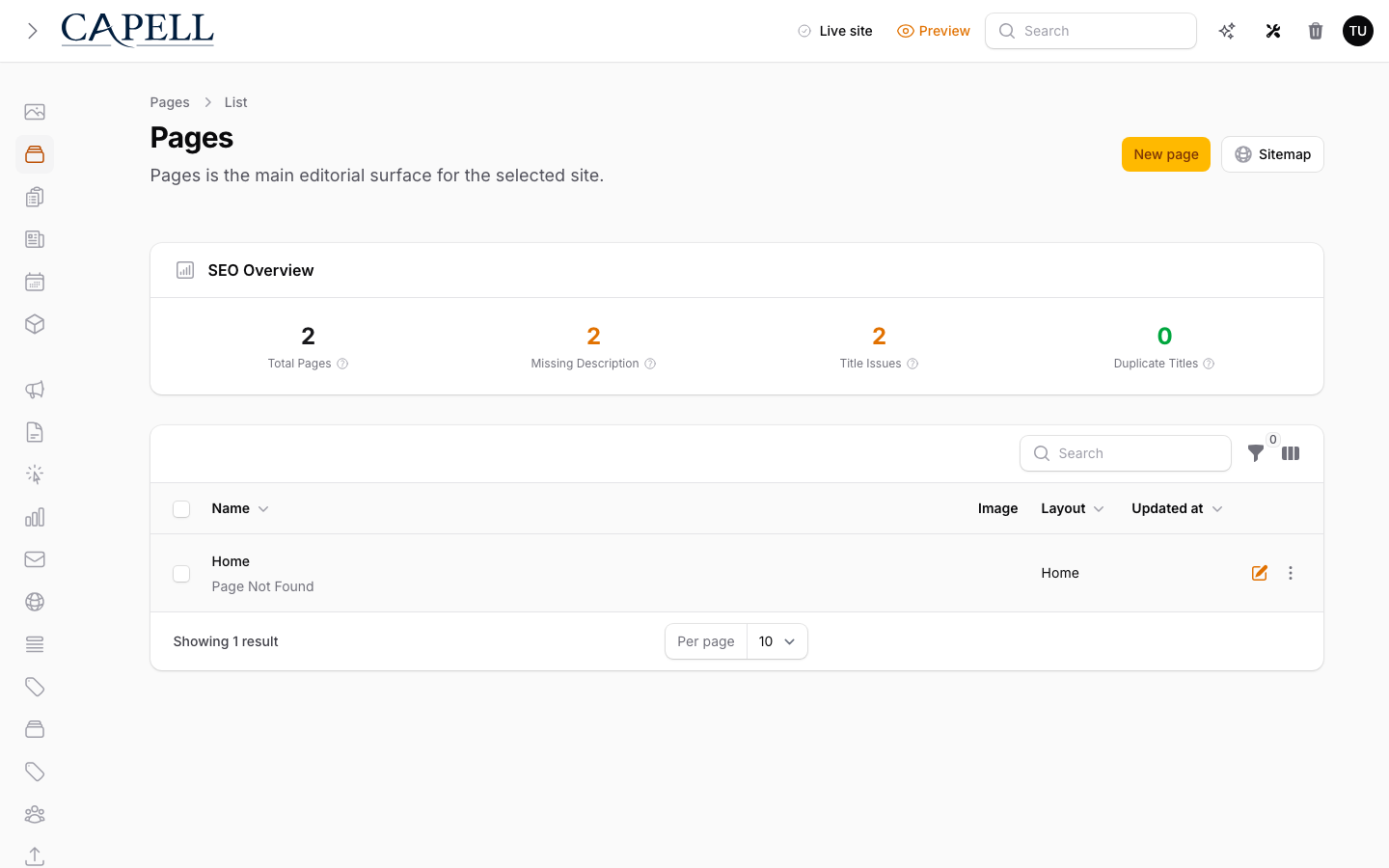 Capell Core page structure screenshot