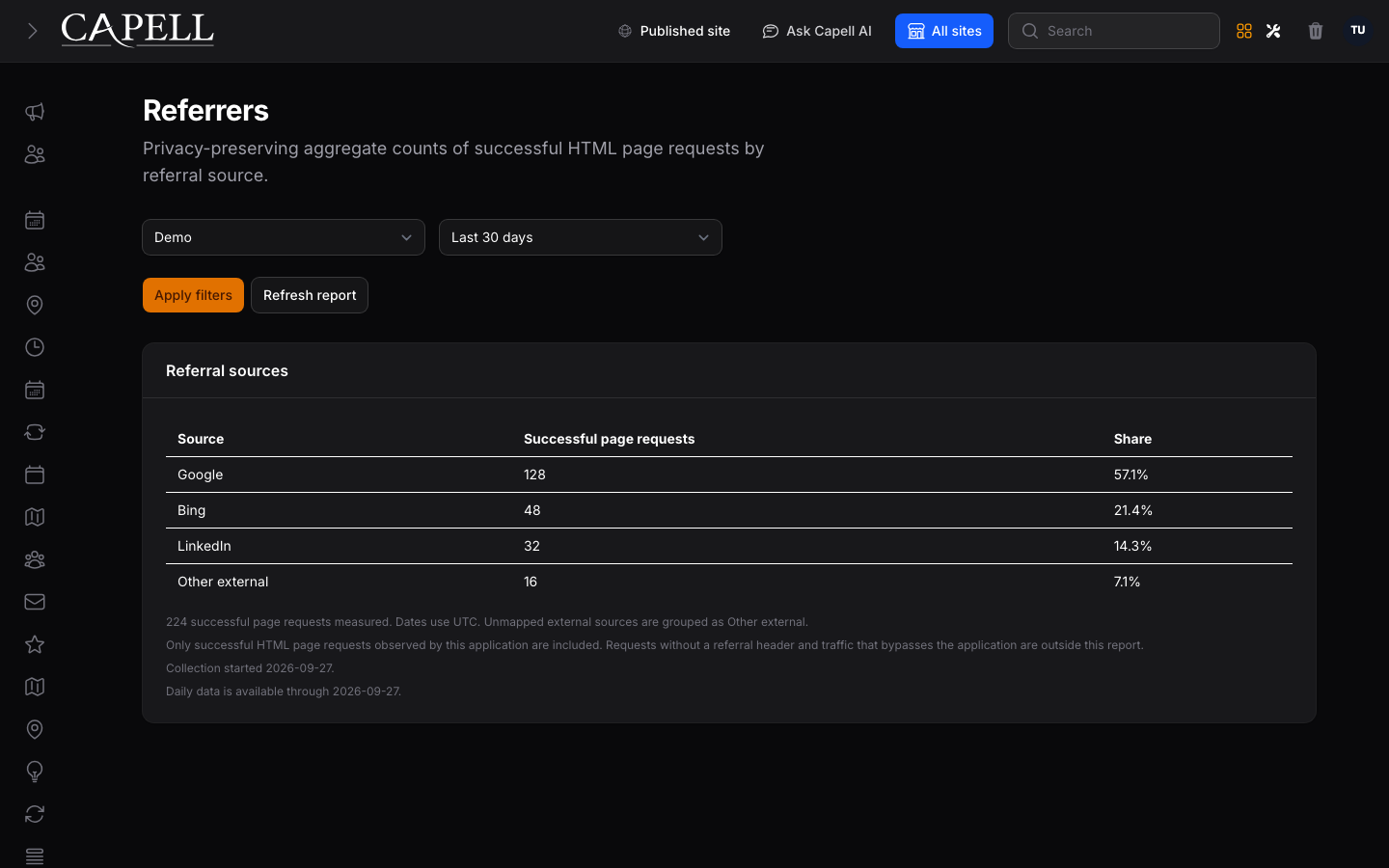 Referer admin report in dark mode
