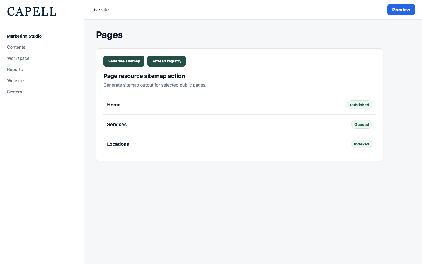 Page resource sitemap action