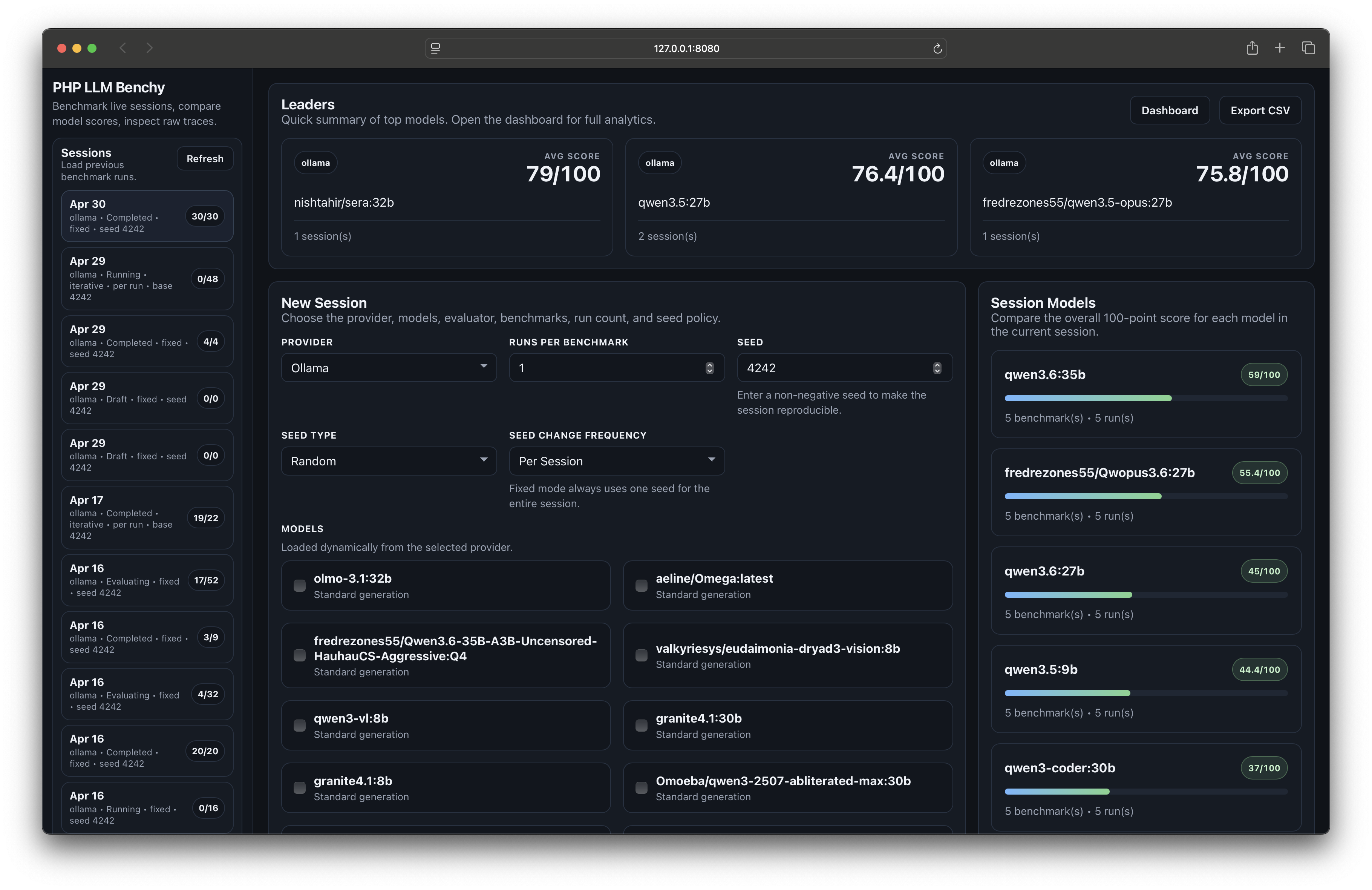 LLM Benchy dashboard screenshot