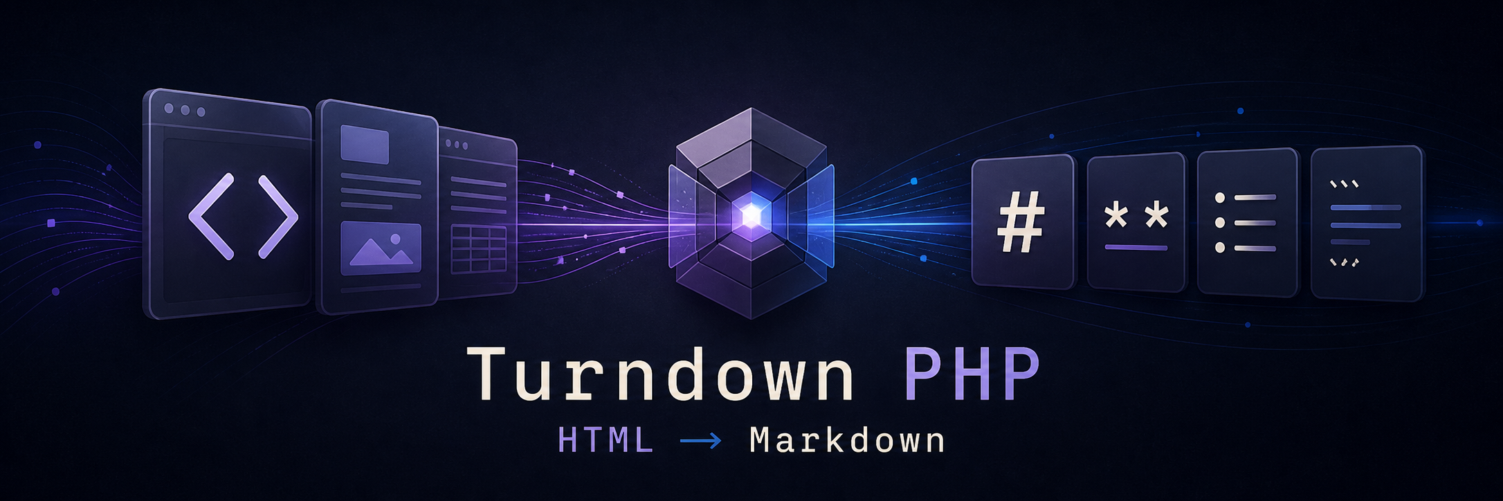 Turndown PHP cover showing HTML converted to Markdown