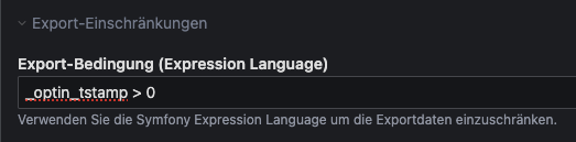 Export filter configuration