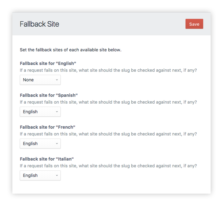 Fallback Site settings panel