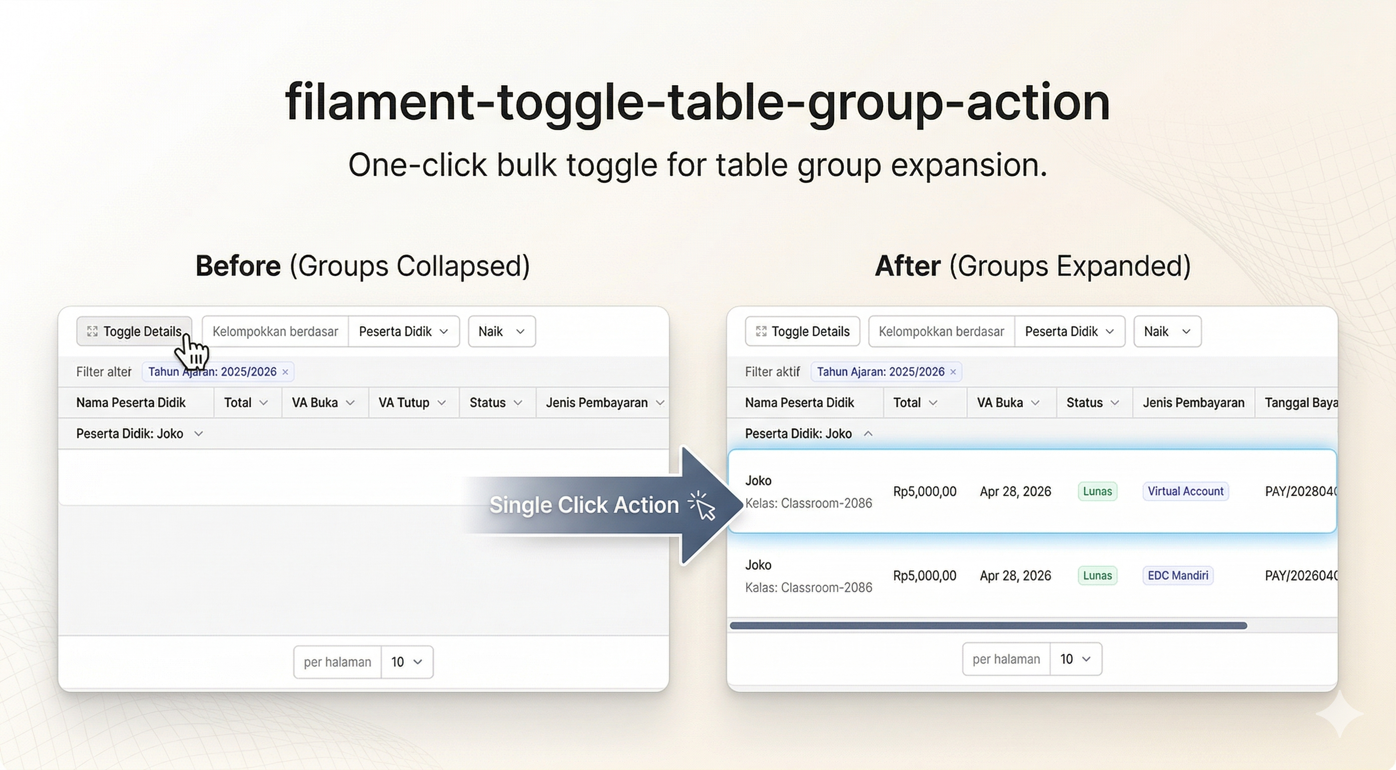 Filament Toggle Table Group Action