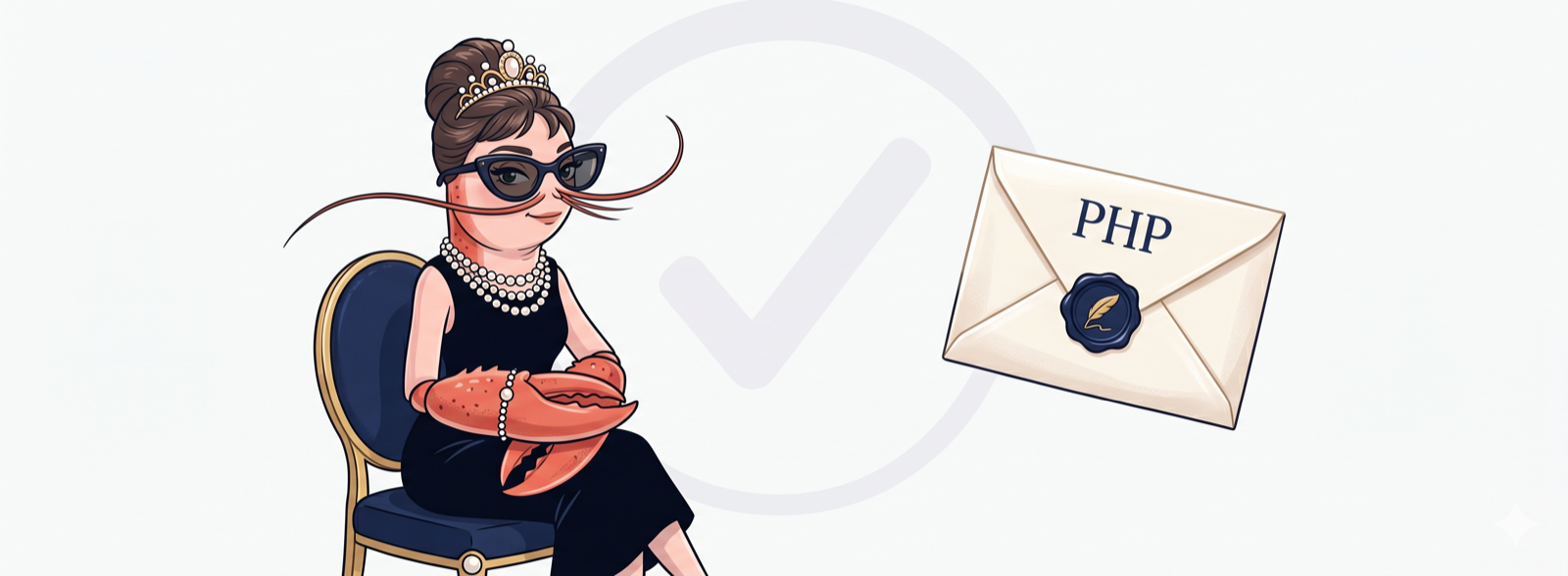 A poised lobster-Audrey verifier accepting a signed PHP envelope