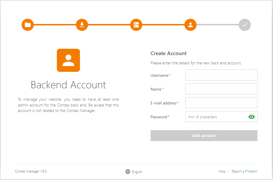 This demo does not have an admin account thus you can create one in the setup wizard