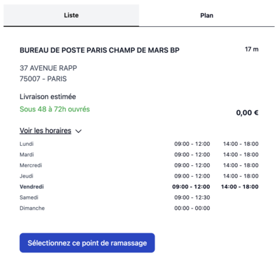 Opening hours for a relay point