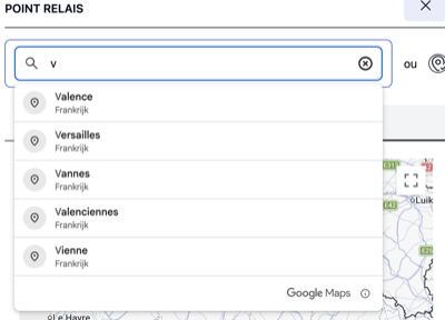 Address search bar for finding nearby relay points