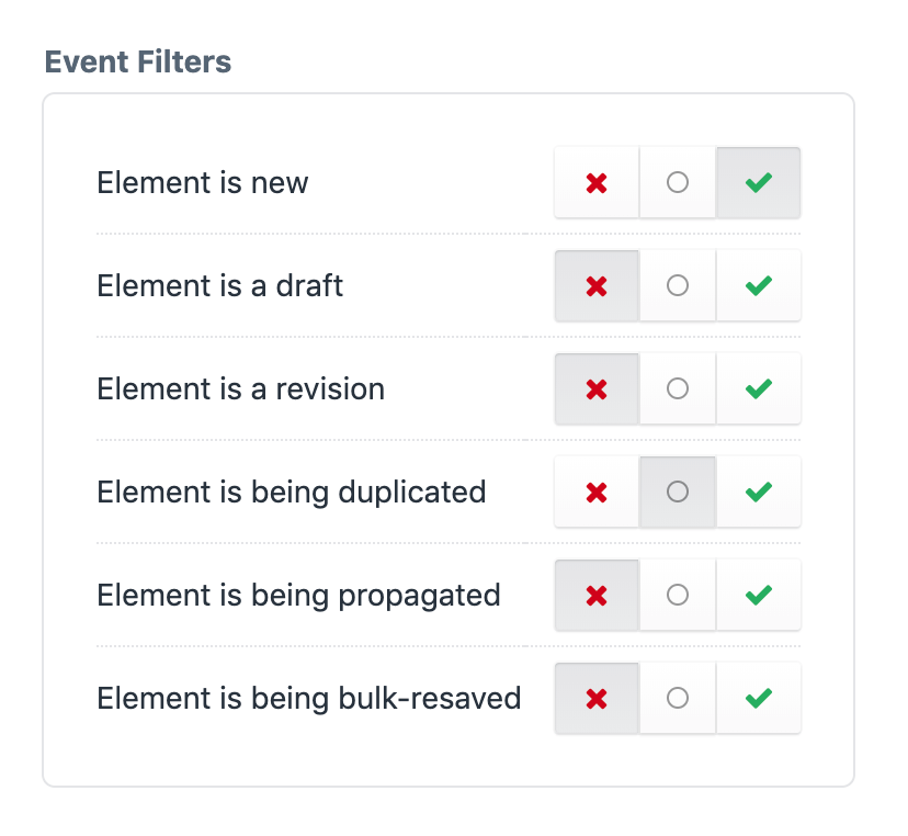 Screenshot of the Event Filters setting