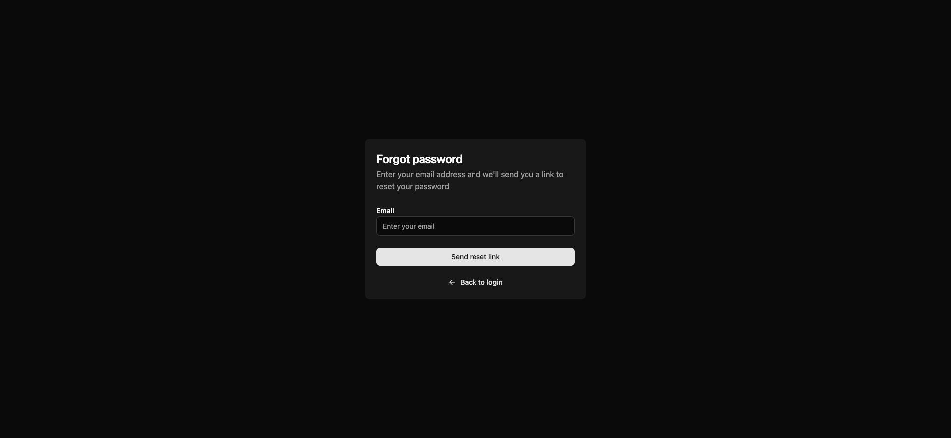Forgot Password - Dark Theme