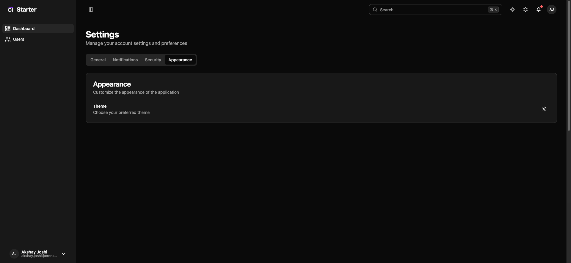 Settings - Dark Theme